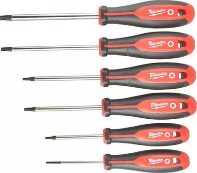 Set kaçavidash Torx Milwaukee Tri-Lobe, 6 copë, me dorezë të rehatsme, e kuqe