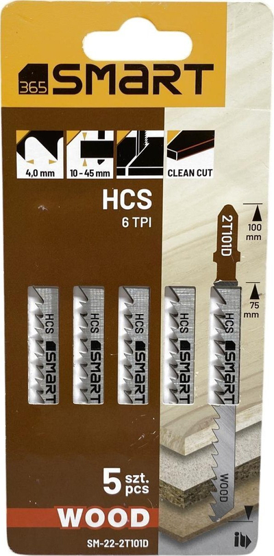 Tehë sharrë elektrike SMART365 HCS Jigsaw Blades, 100mm, 6 TPI, set me 5 copë