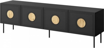 Komodë TV Palazzo Cabinet 200, 200cm, 4 dyer, e zezë mat dhe lisi Craft