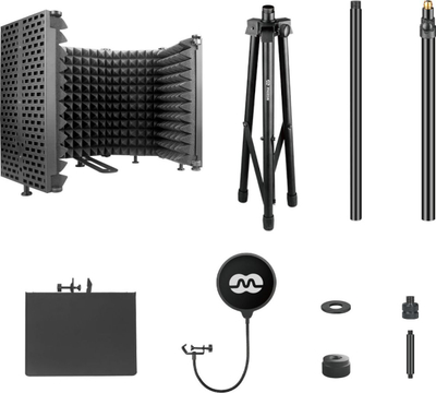 Set aksesorësh mikrofoni Mozos MSHIELD CABIN SET, kabinë akustike me tripod, filtër pop, e zezë