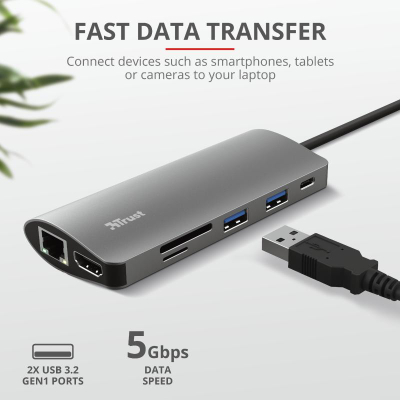 Docking station USB C Trust Dalyx 7 in 1, 4K, 100W, gri