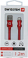 Kabllo USB Lightning Swissten Textile 71523206, 1.2m, 3A, e kuqe