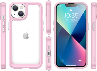 Klloqkë mbrojtëse Hurtel Outer Space Case, për iPhone 14 Plus, kornizë xheli, rozë