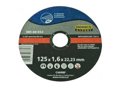 Disk prerës për alumin Modeco Expert MN-68-932, 125x1.6x22.23 mm, i zi