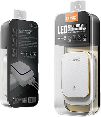 Karikues muri LDNIO A4405, 4 porta USB 4.4A, dritë nate LED, i bardhë