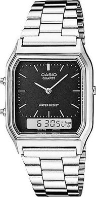 Ora dore Casio Quartz, dual time, çelik inoksi, argjendtë