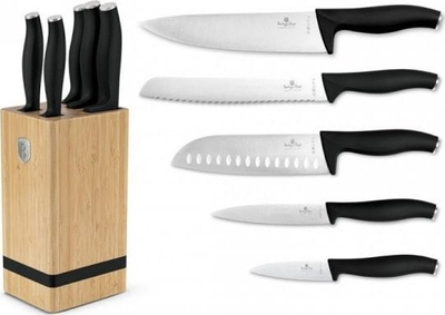 Set thikash BerlingerHaus Matte Black Collection, 6 pjesë, me qëndrim bambuje, e zezë