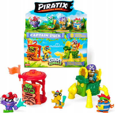 Сет играчки Piratix Adventure World Crazy Jungle Captain Pack Pharaonix, 4 фигури, неонски додатоци, шарено