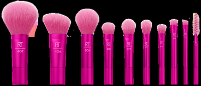 Set me brusha kozmetike Real Techniques (Glam & Glow Mini Set), brushë kozmetike 9 copë + brushë për qërpikë dhe vetulla 1 copë