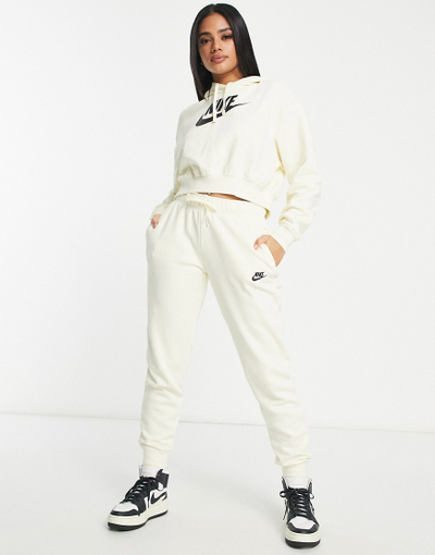 Pantallona Nike Sportswear Essential Fleece për femra, pambuk, krem