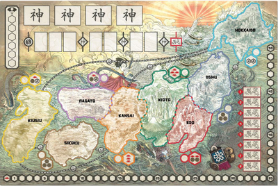 Lojë tavoline Rising Sun, strategji, mitologji japoneze, shumëngjyrëshe