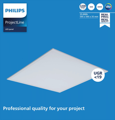 Panel LED i futur Philips Projectline, 60x60cm, 3200 lm, 4000K, i bardhë