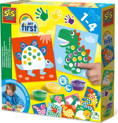 Set kreativ SES Creative My First Fingerprint Paint Dinos, 10 karta, 3 ngjyra, shumëngjyrësh
