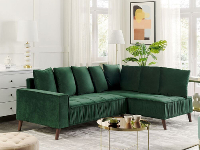 Divan këndi GRENA Velvet, 3 vende, kënd i majtë, jeshile e errët