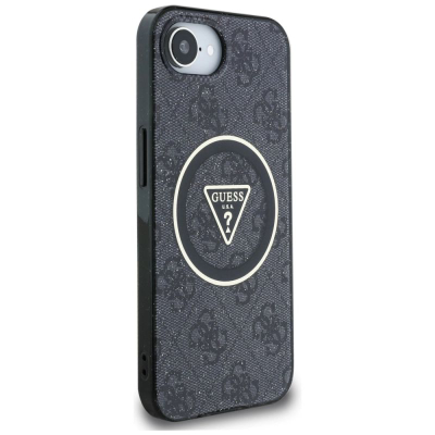Мобилна маска Guess IML Metal Glitter 4G Circle Triangle за iPhone 16E, MagSafe, црна