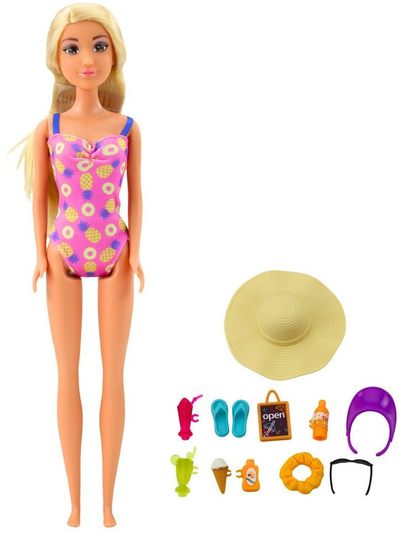 Set lodrash LEAN Toys Anlily On the Beach, kukull me pishinë, për kalamaj 3+