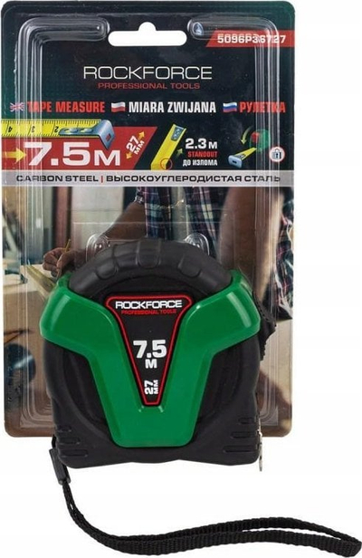 Metër matëse Rockforce, 7.5 m, shirit 27 mm, me bllokim