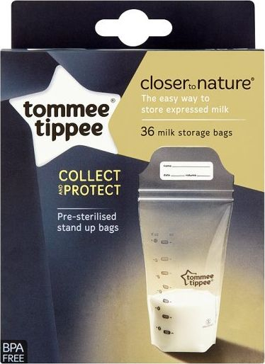 Qese për ruajtje qumështi gjiri Tommee Tippee Closer to Nature, 36 copë, të parapasterilizuara, transparente