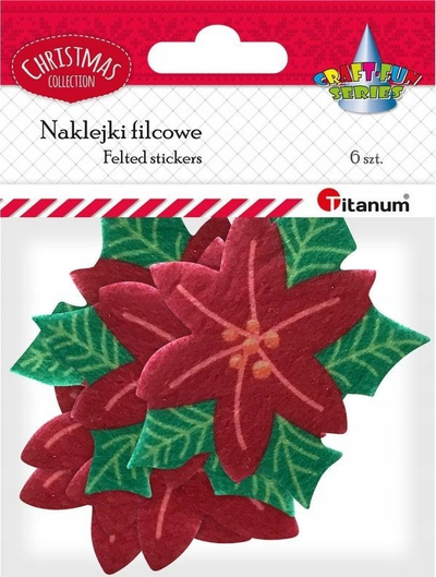 Ngjitësa zbukuruese prej fetre Titanum Red Poinsettia, set me 6 copë, me lule të kuqe