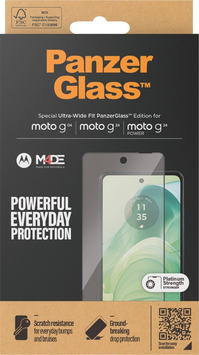 Xham mbrojtës PanzerGlass për Motorola Moto G04, G24 edhe G24 Power, 9H, transparent