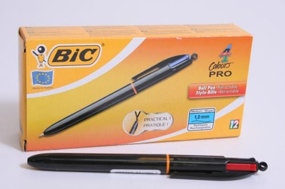 Stilolaps BIC 4 Colours Pro, 4 ngjyra, trup i zi, paketa 12 copë