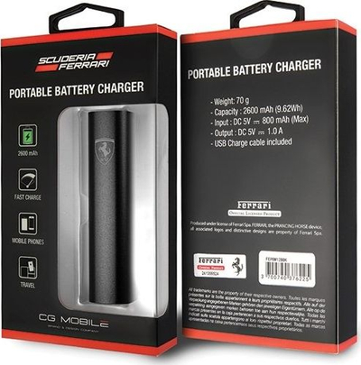 Karikues portativ Ferrari Black Silver Racing, 2600mAh, dalje USB, i zi