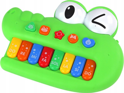 Едукативно пијано за деца Leantoys Green Crocodile, со светла, зелено