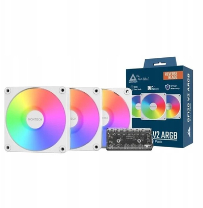 Сет вентилатори Montech GF120R V2, 120mm, ARGB PWM, 3 парчиња, со контролер