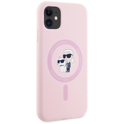 Заштитна маска за телефон Karl Lagerfeld Karl &amp; Choupette MagSafe, силикон, за iPhone 11, розова