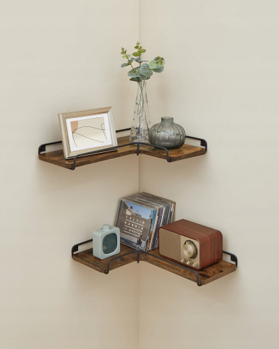 Raft muri LEOBERT 2, set me 2 rafte, 44x7x32 cm, dru rustic dhe metal i zi