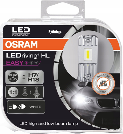 Llamba LED makine Osram LEDriving HL Easy H7 H18, 12V, set me 2 copë, dritë e bardhë e ftohtë