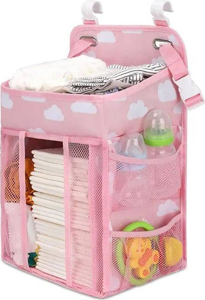 Organizues krevati për bebe AG637C Baby Crib Caddy, me shumë xhepa, prej poliestëri, rozë