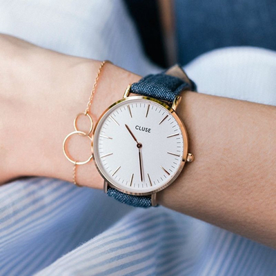 Orë dore Cluse Rose Gold White/Blue Denim