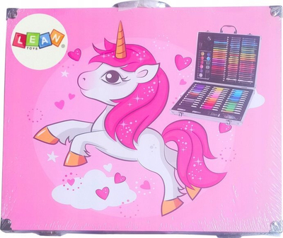 Set artistik për kalama me unicorn, 150 pjesë, në valixhe, rozë