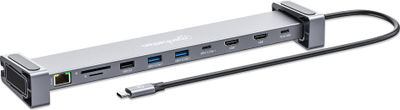 Dock USB C Manhattan me 7 porta, 2x HDMI 4K 60Hz, internet me kabllo Gigabit, gri