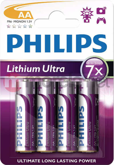 Bateri litium Philips Lithium Ultra FR6, AA, 1.5V, set me 4 copë