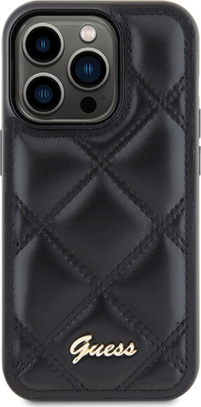 Mbulesë telefoni Guess Quilted Metal Logo Hard Case, për iPhone 15 Pro Max 6.7", e zezë