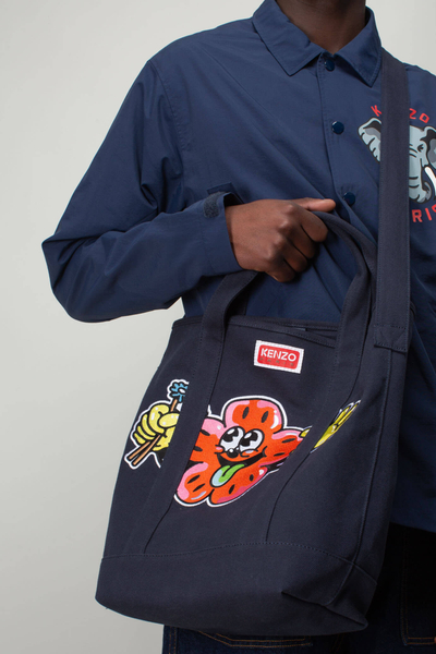 Çantë shpatulle Kenzo Large Broke Boy, me print grafik, rrip i rregullueshëm, blu navy