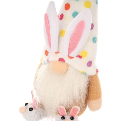 Figurinë dekoruese Pashke Saska Gnome Bunny, 25cm, pranverore, shumëngjyrëshe