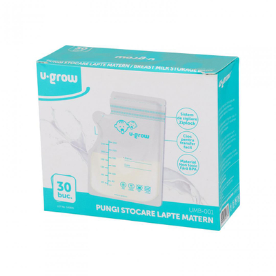 Qese për ruajtjen e qumështit të gjirit UMB-001, 30 copë, pa BPA, transparente