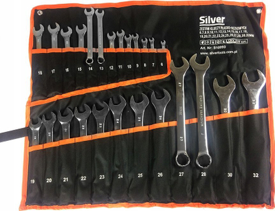 Set çelësa unazë edhe të hapur Silver S10993, 25 copa, 6-32 mm, ngjyrë argjendi