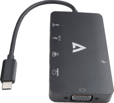 Adapter USB C V7 V7UC-U3CRJ45HDVG-BLK, HDMI 4K, RJ45 Gigabit, i zi