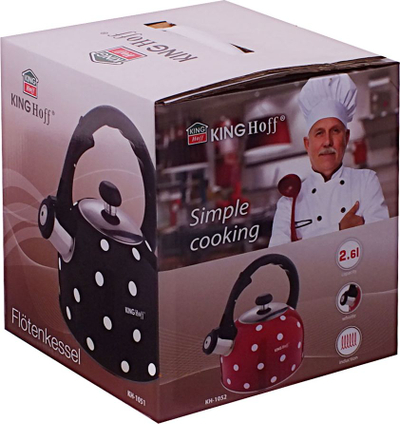 Çajnik KINGHoff KH-1053, 2.6L, prej çeliku inox, i bardhë me pika