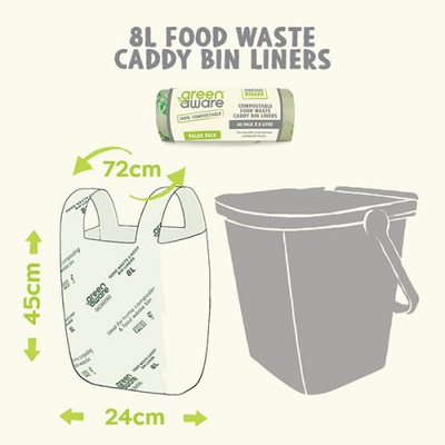 Qese plerash kompostuese GreenAware, 8L, 40 copë x 20, jeshile