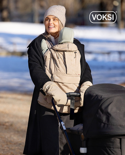 Mbulesë dimërore për mbajtëse për bebe Voksi, me izolim PrimaLoft, 0-1,5 vjeç, Dark Sand