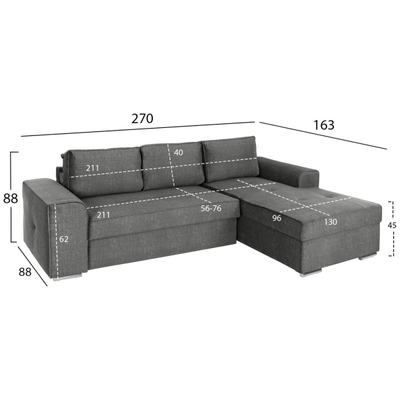 Sofa këndore Nacho e djathtë (HM3279.02R), argjendtë