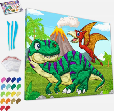 Set kreativ Splat Planet Painting On Canvas Dinosaurs, kanavacë 30x40cm, 20 ngjyra balte, shumëngjyrësh