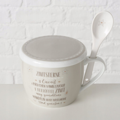 Filxhan porcelani Boltze, 600 ml, me kapak edhe lugë, bezhë