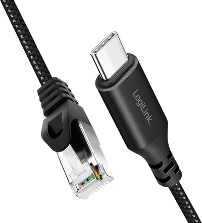 Kabëll rrjeti LogiLink CU0412, USB-C në RJ45, Cat6, 2 m, i zi