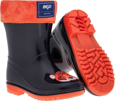 Çizme shiu për fëmijë Bejo Frize Wellies Jr, PVC, të izoluara, të zeza me portokalli